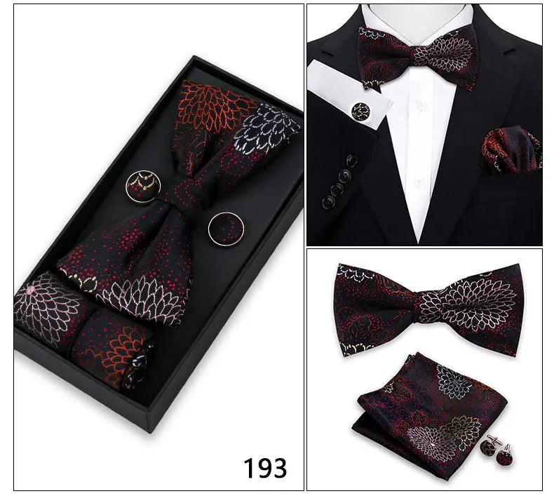 Herren Fliegen-Set – 3-teiliges Geschenkset mit Fliege, Einstecktuch & Manschettenknöpfen | Elegantes Rotes Accessoire für Business & Hochzeit
