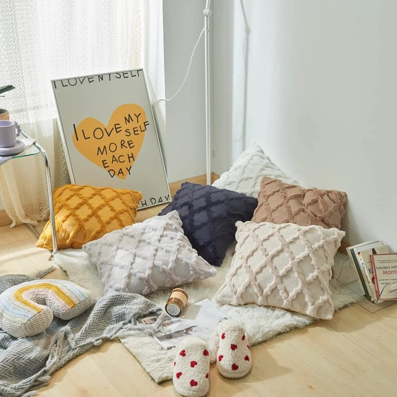 Weiche Plüsch-Wollkissenbezüge | Luxus Stil Kissenhüllen | Europäische Dekoration für Sofa & Schlafzimmer | Creme & Khaki Weihnachten Kaufschwan®