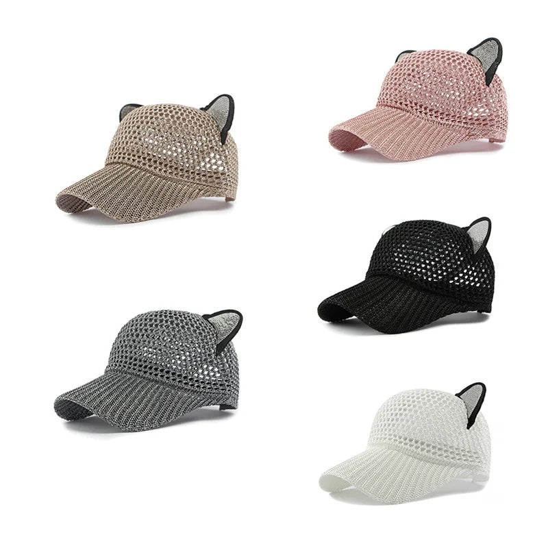 Sommer Damen Niedliche Katzenohren Mesh Baseballkappe | Verstellbarer Sonnenschutz Hut Kaufschwan®