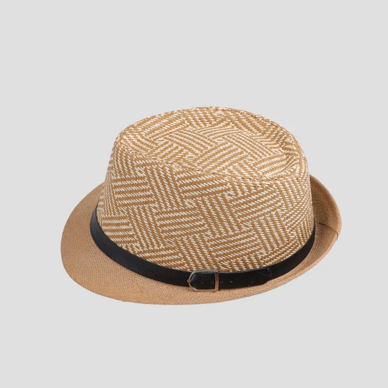 Retro Sonnenhut – Britischer Top Hat Stil, Geometrischer Strohhut mit Gürtel, Unisex Strand & Partner Fedoras Kaufschwan®
