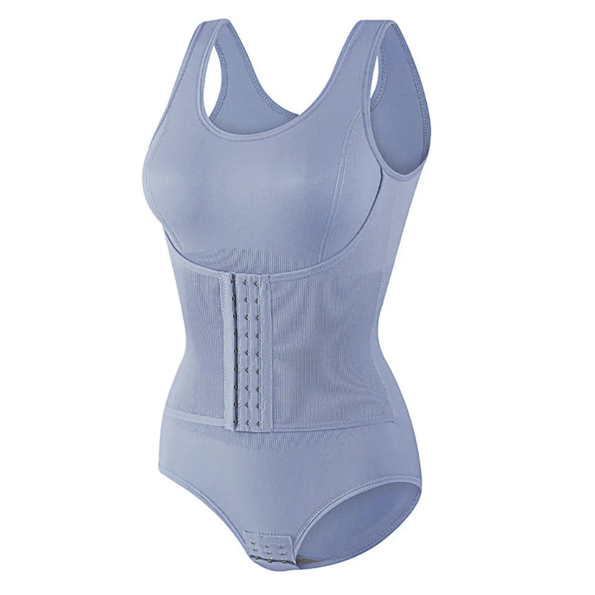 Damen Bodysuit Shapewear mit Reißverschluss & Gürtel – Figurformende Faja, Bauchweg Korsett & Taillentrainer Kaufschwan® Blau M