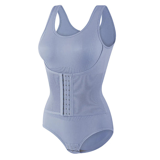 Damen Bodysuit Shapewear mit Reißverschluss & Gürtel – Figurformende Faja, Bauchweg Korsett & Taillentrainer Kaufschwan® Blau M