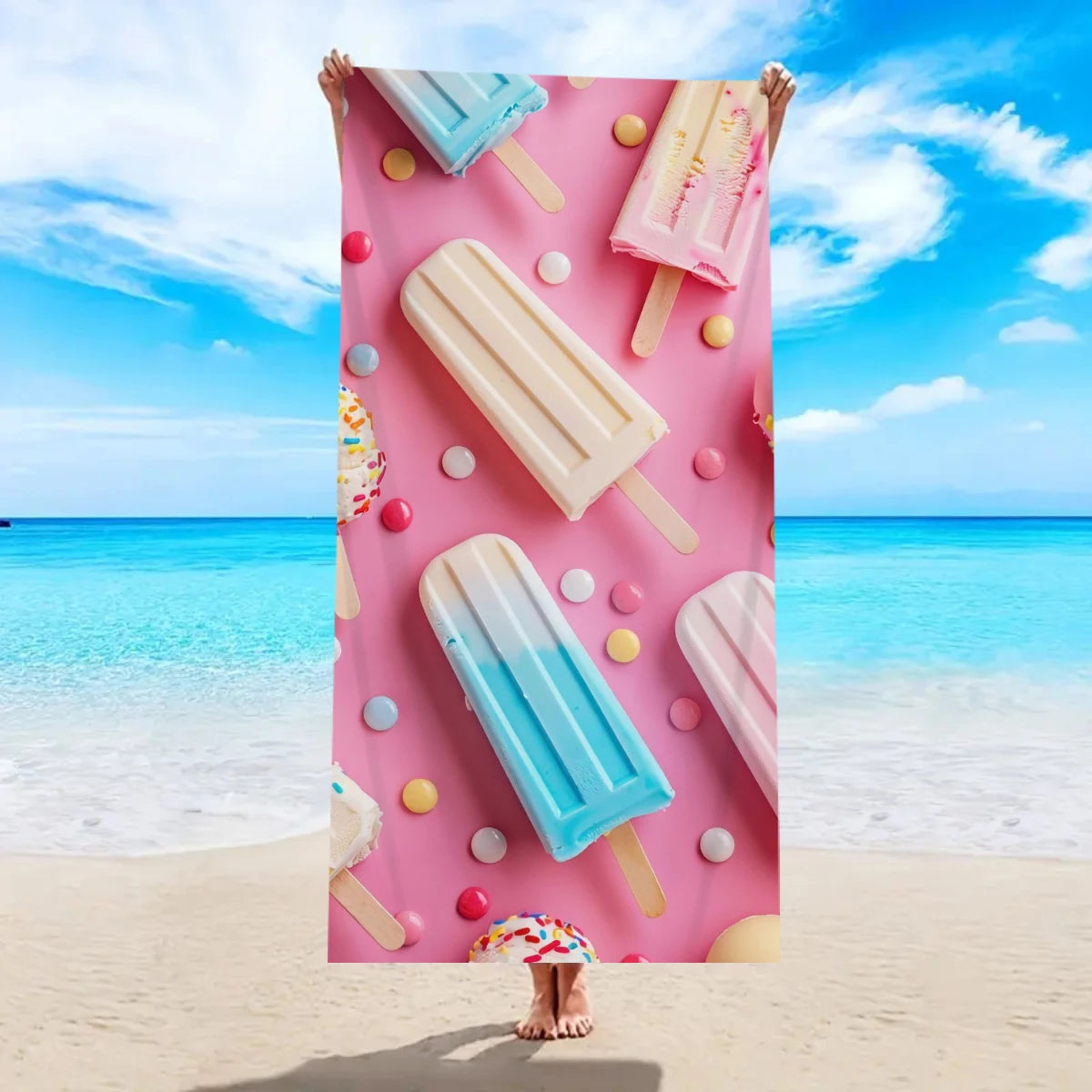 Strandtuch mit Eiscreme-Motiv – Schnell Trocknendes & Saugfähiges Mikrofaser Handtuch | Lustiges Sommer Handtuch für Reisen, Sport & Yoga