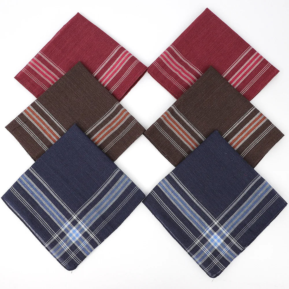 6er Set Herren Taschentücher – Gemischte Farben Kariert & Gestreift, Polyester-Baumwolle, Klassischer Vintage Stil 36×36CM Kaufschwan® 6 Stück- Set 2