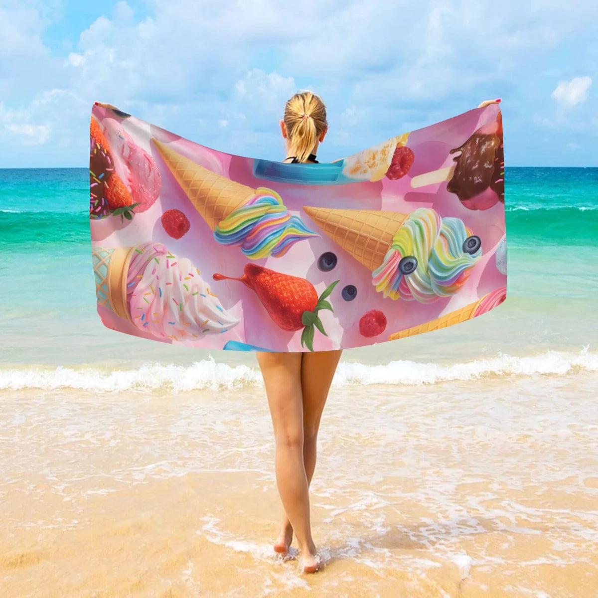 Strandtuch mit Eiscreme-Motiv – Schnell Trocknendes & Saugfähiges Mikrofaser Handtuch | Lustiges Sommer Handtuch für Reisen, Sport & Yoga
