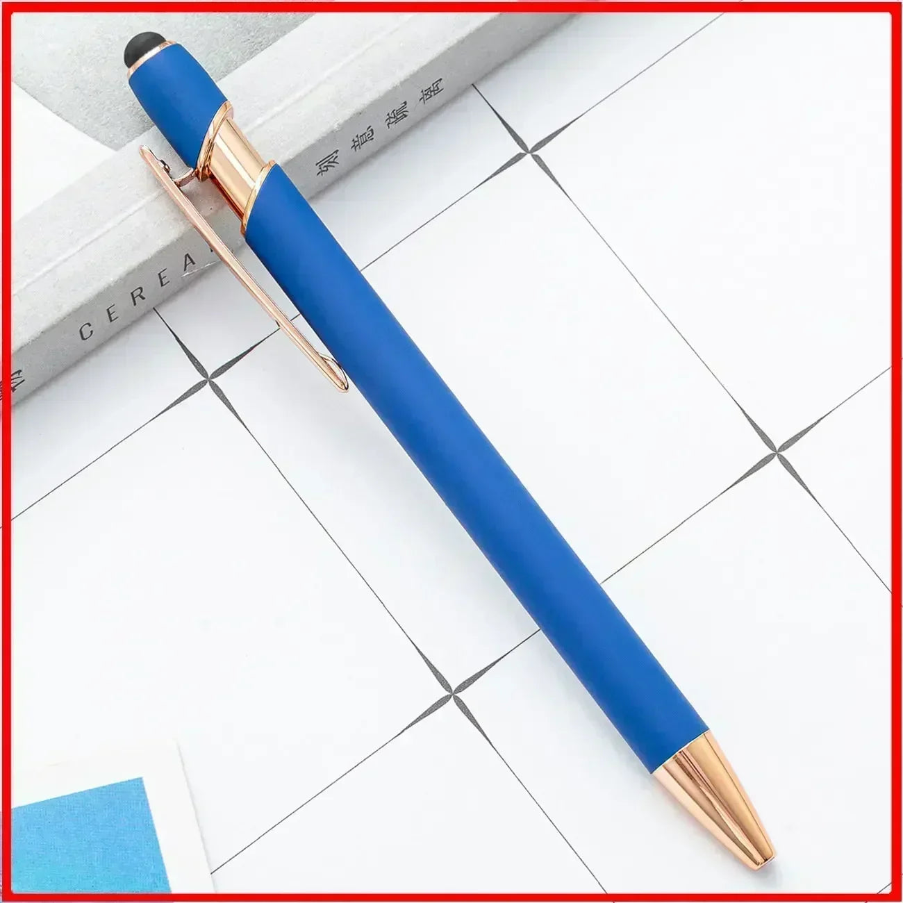 50 Stück Leichte Metall-Kugelschreiber mit Touchscreen-Spitze – Büro, Schule & Werbestifte | Individuelles Logo & Text Lasergravur Kaufschwan® Blau (Rose) - 50 Stück