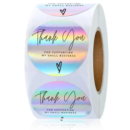 50–500 Stück Regenbogen Laser „Thank You“-Aufkleber – Holografische Etiketten für Kleinunternehmen & Boutique-Verpackungen