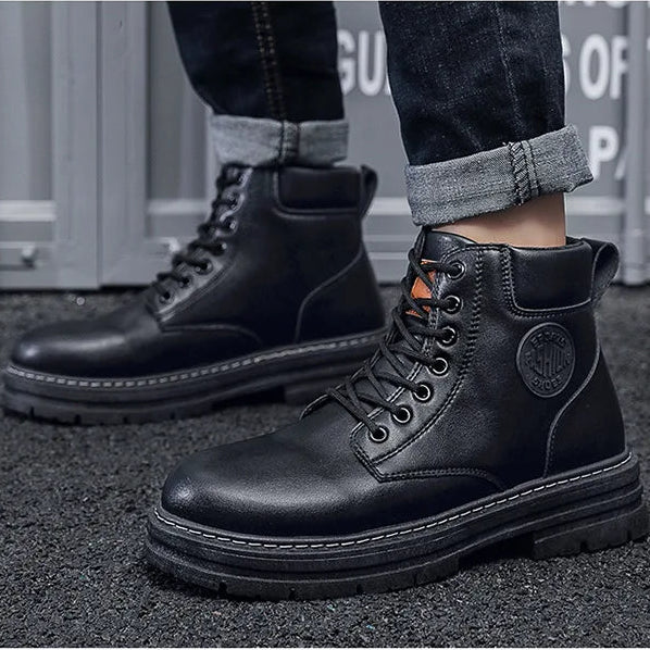 Herren Herbst-Stiefel – Modische Hohe Motorrad-Lederschuhe | Bequeme Outdoor-Schnürstiefel für Freizeit & Alltag Kaufschwan®