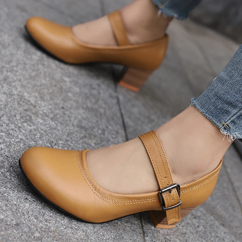 Damen Pumps mit Blockabsatz – Runde Spitze & 5 cm Absatz | Elegante Business-Schuhe für Büro & Karriere Kaufschwan®