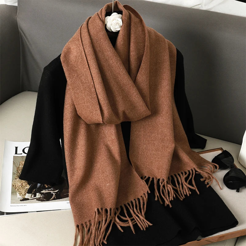 Bunte Winter Schals für Damen | Langer Kaschmir-Optik Wärmeschal | Einfarbig Hijab, Umschlagtuch & Pashmina Kopftuch