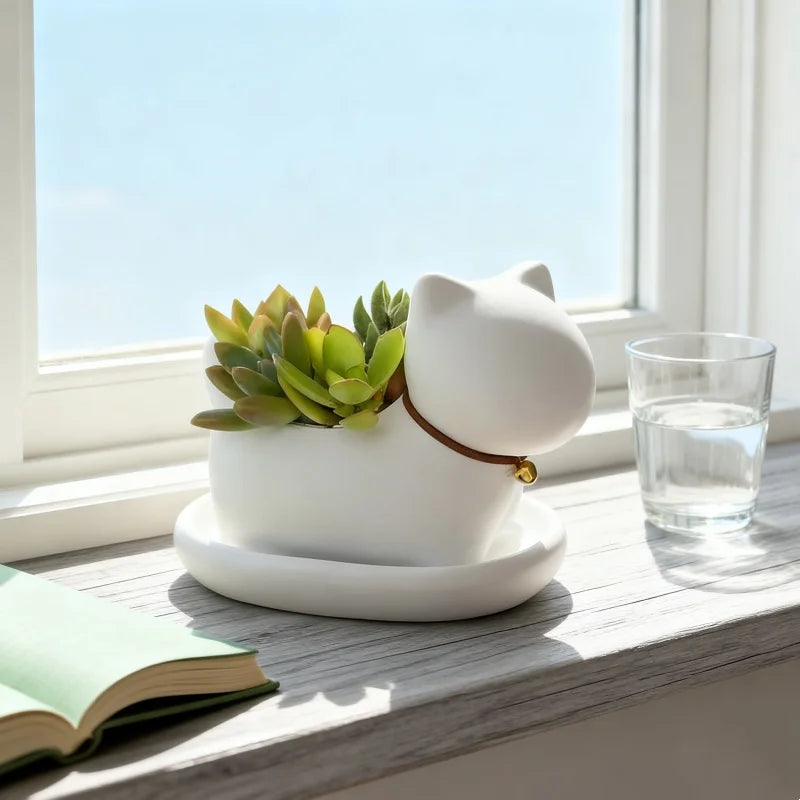 Niedlicher Cartoon Katzen Blumentopf – Kreatives Katzen Gesicht Design | Leichter Anti-Rutsch Pflanztopf für Büro, Lernen & Balkon Kaufschwan®