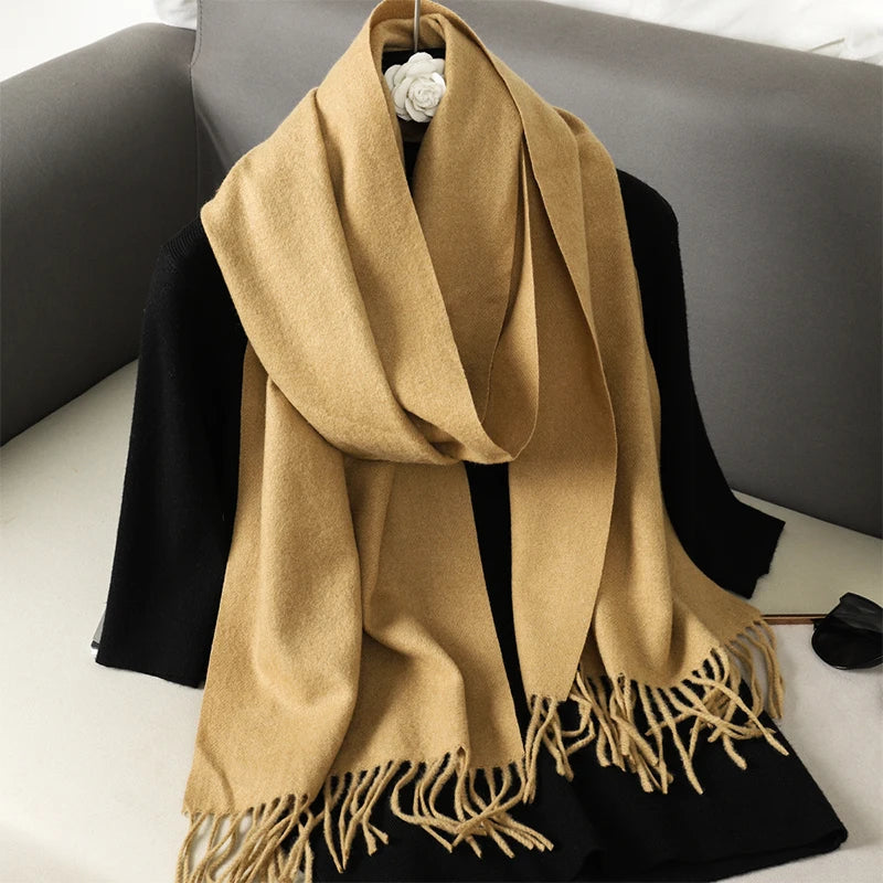 Bunte Winter Schals für Damen | Langer Kaschmir-Optik Wärmeschal | Einfarbig Hijab, Umschlagtuch & Pashmina Kopftuch