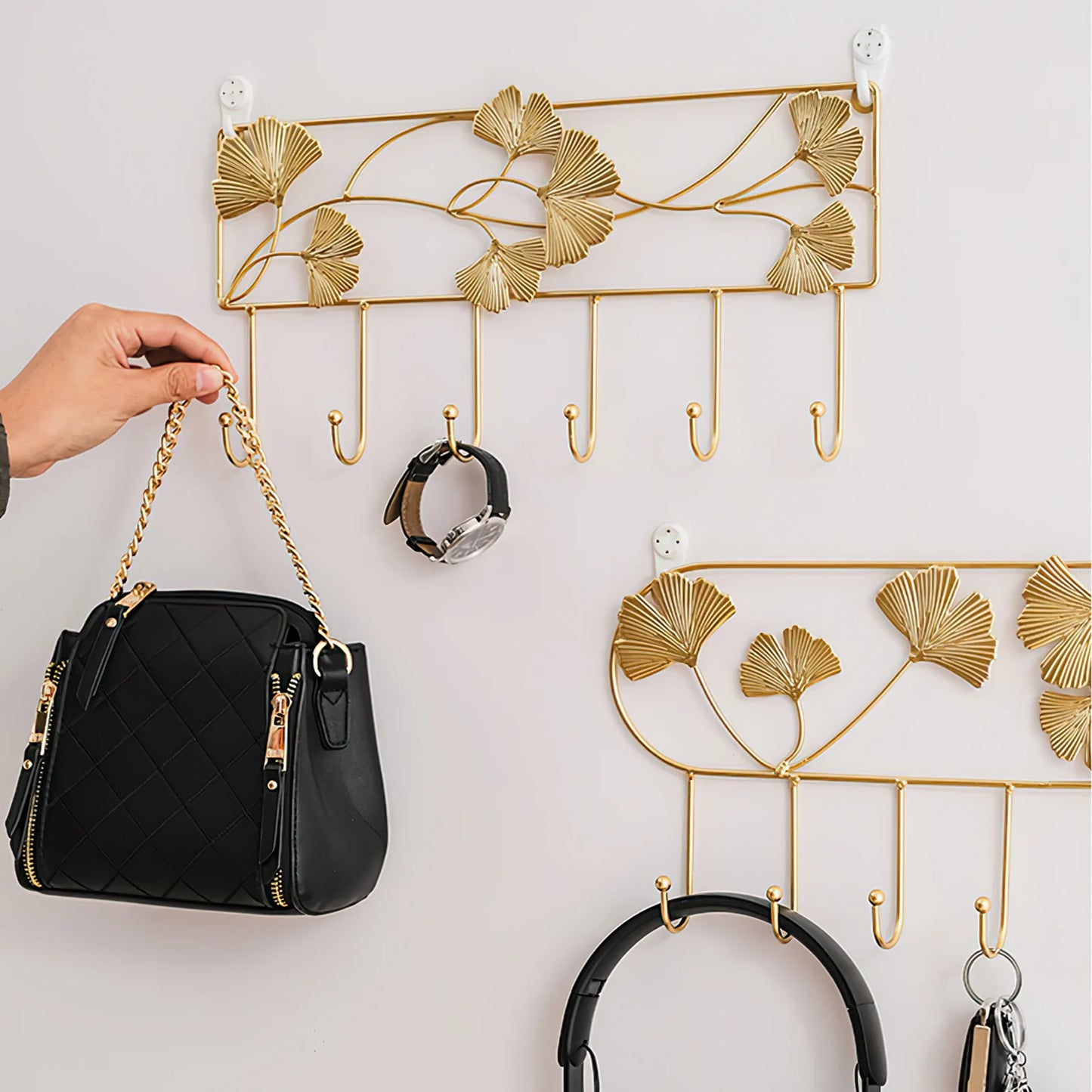 Wandhaken mit Ginkgo-Blatt Design – 3D Schmiedeeisen Wanddeko | Dekorativer Metallhaken für Schlüssel, Jacken, Handtücher & Flurdekoration