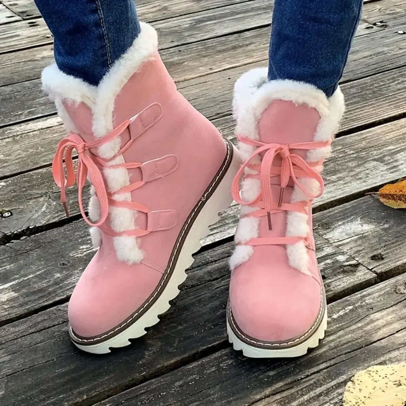 Damen Winter Schneestiefel – Wasserdichte Mittelhohe Schnürstiefel | Wärmeisolierte Outdoor Schuhe mit Kunstfell Futter & Rutschfester Sohle