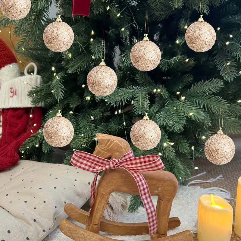 6–30 Stück Champagner Gold Glitzer Weihnachtskugeln – 6CM Christbaumkugeln | Festliche Deko für Weihnachten & Neujahr