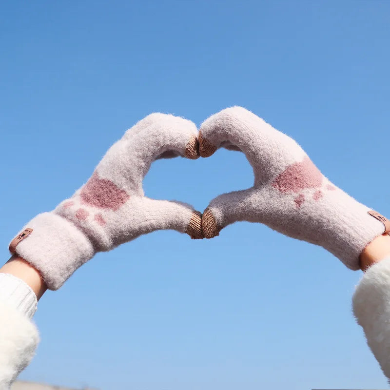 Damen Winter Pfoten Handschuhe – Flauschige Warme Strickhandschuhe | Touchscreen Vollfinger Fäustlinge für Kaltes Wetter Kaufschwan®