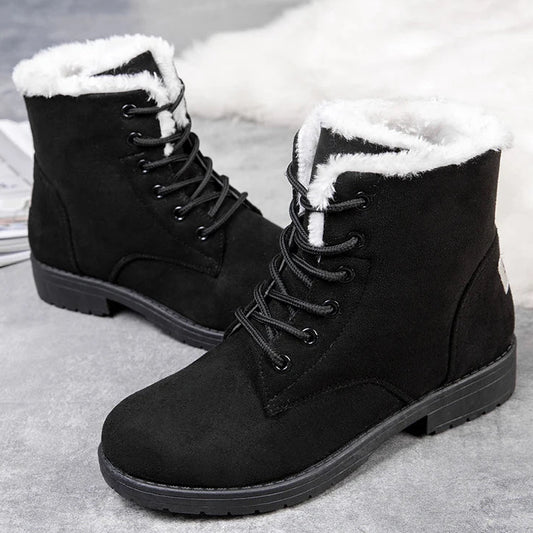 Damen Schneestiefel – Flache Plateau Winter Schuhe | Warme Kunstfell Gefütterte Plüsch Stiefel für Damen | Bequeme Winter Schuhe