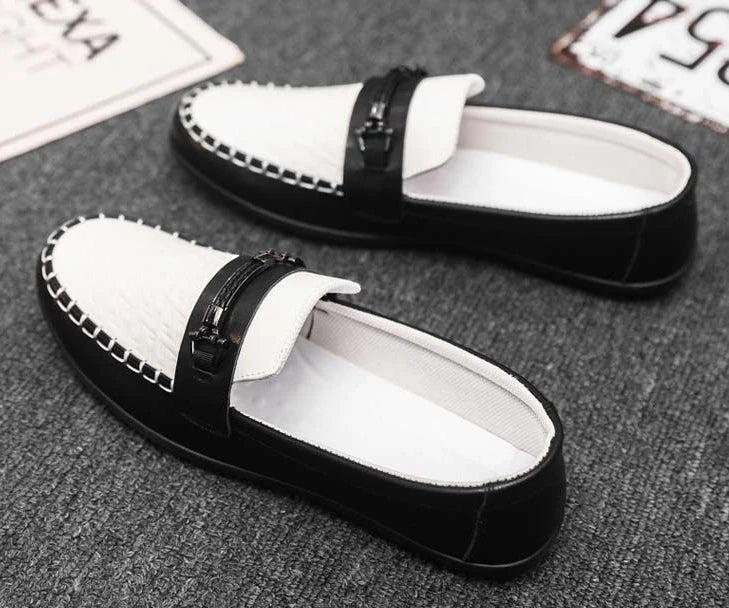 Herren Leder-Loafer – Klassische Runde Mokassins | Flache Slip-On Freizeitschuhe aus Weichem PU-Leder für Büro & Alltag