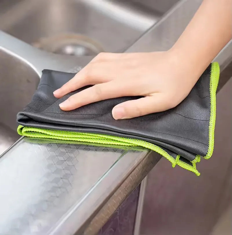 Mikrofaser Carbon Reinigungstuch – Carbonfaser Tuch für Fenster, Weingläser & Geschirr | Streifenfreies Glasputztuch Kaufschwan® Grün