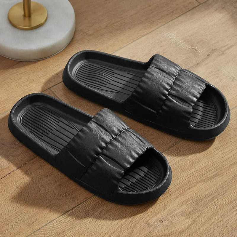 Damen Sommer Sandalen mit dicker Sohle | Leise Weichsohlen-Hausschuhe | Rutschfeste Indoor-Sandalen & Herren-Flip-Flops Kaufschwan® Design 2 Schwarz 42-43