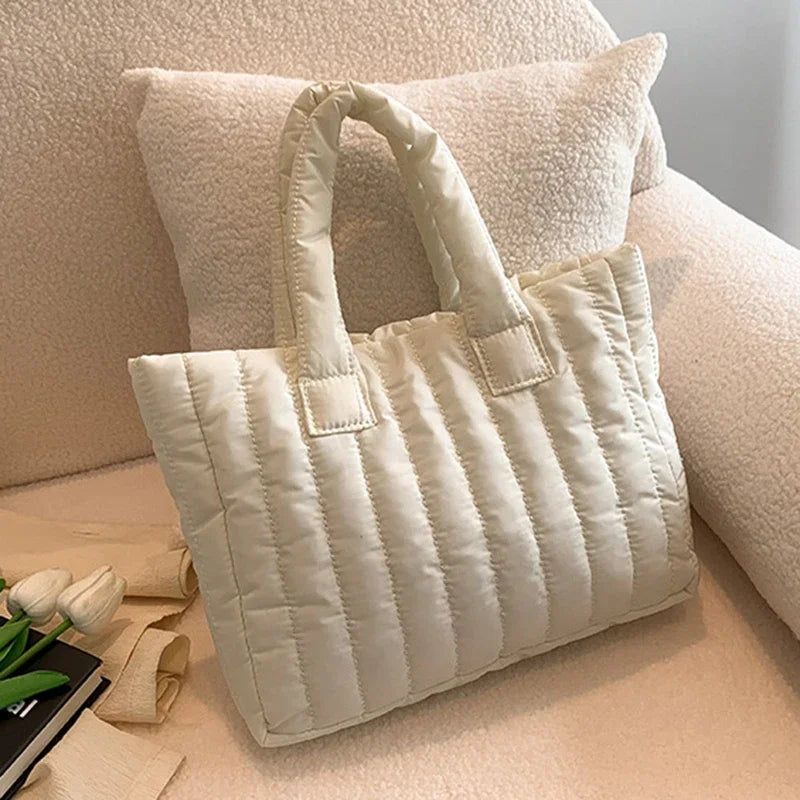 Damen Tote Bag mit Großer Kapazität – Gestepptes Nylon mit Baumwollpolsterung | Einfarbige Casual Fashion Schultertasche Kaufschwan®