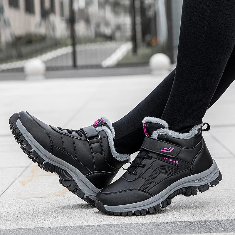 Damen Winterstiefel – Designer Wasserdichte Plateau Stiefeletten im Australischen Stil | Luxus Lederoptik mit Kunstfell Futter