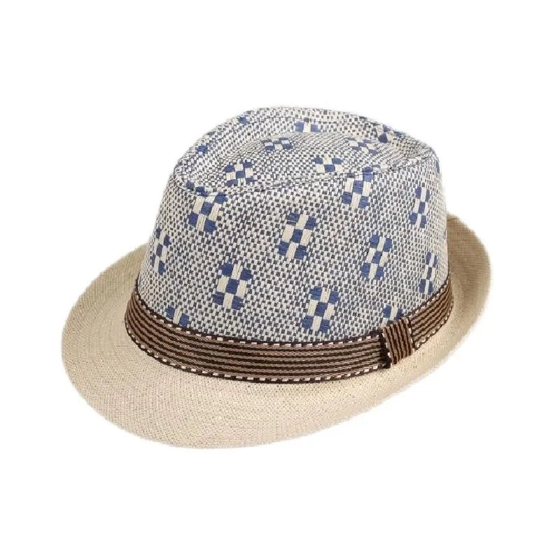 Retro Sonnenhut – Britischer Top Hat Stil, Geometrischer Strohhut mit Gürtel, Unisex Strand & Partner Fedoras