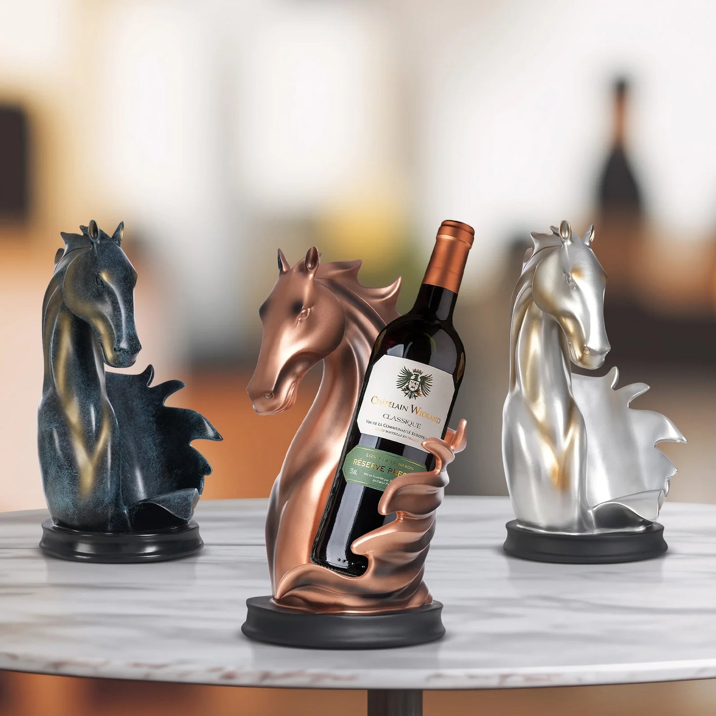 Pferdeskulptur Weinflaschenhalter – Eleganter Flaschenständer | Multifunktionaler Weinregal & Wohn-Deko Halter