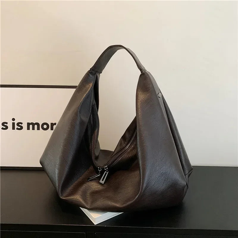 Große Schwarze Schultertasche für Damen – Hobo Shopper Tote | Weiche Leder Umhängetasche für Reisen & Alltag
