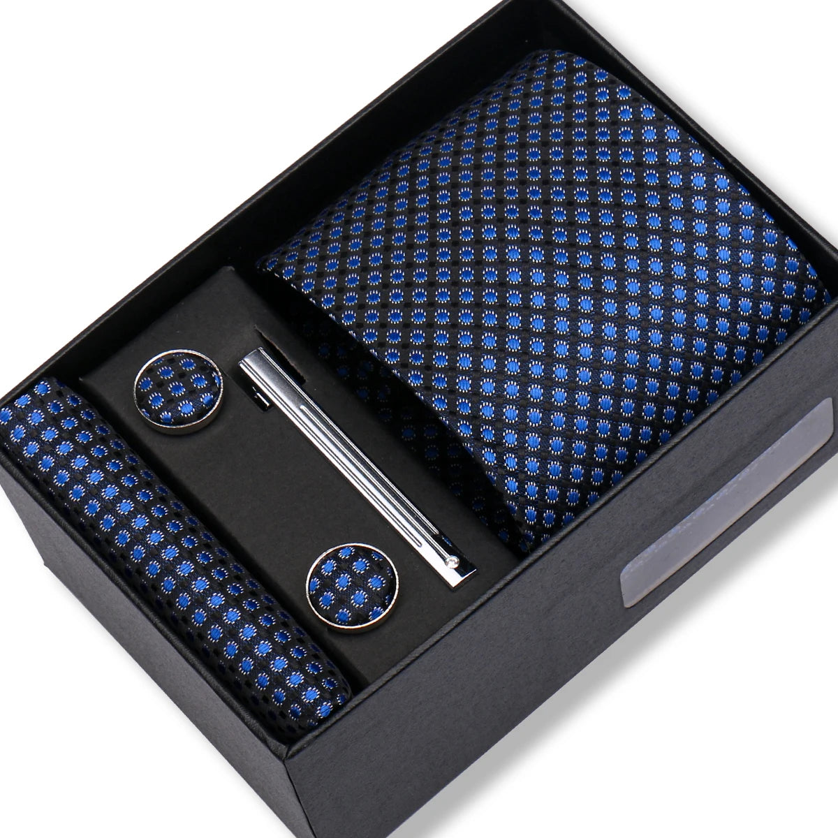 Herren Jacquard-Krawatten-Set 8 cm – Elegante Krawatte mit Einstecktuch, Manschettenknöpfen & Krawattenklammer | Luxus-Geschenkbox für Hochzeit & Business