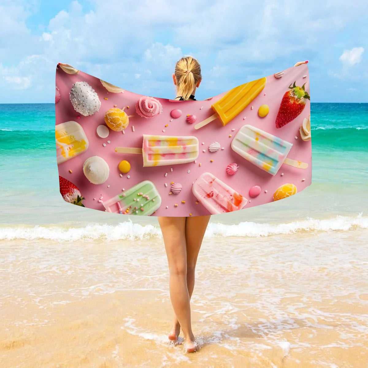 Strandtuch mit Eiscreme-Motiv – Schnell Trocknendes & Saugfähiges Mikrofaser Handtuch | Lustiges Sommer Handtuch für Reisen, Sport & Yoga