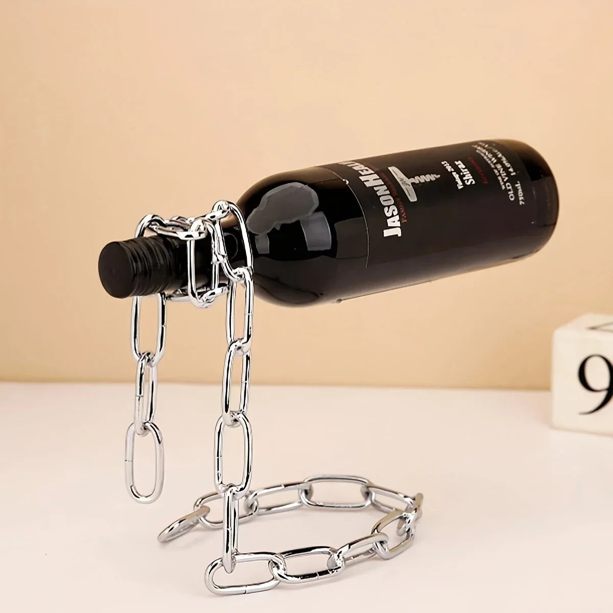 Eisenketten Weinflaschenhalter – Kreativer Schwebender Flaschenständer | Küchen- & Tischdekoration für Weinliebhaber