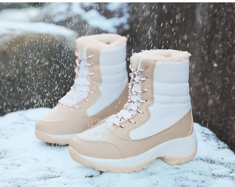 Damen Schneestiefel – Winter Plateau Schuhe | Warme Kunstfell Gefütterte Flache Stiefel für Damen | Bequeme Winter Schuhe