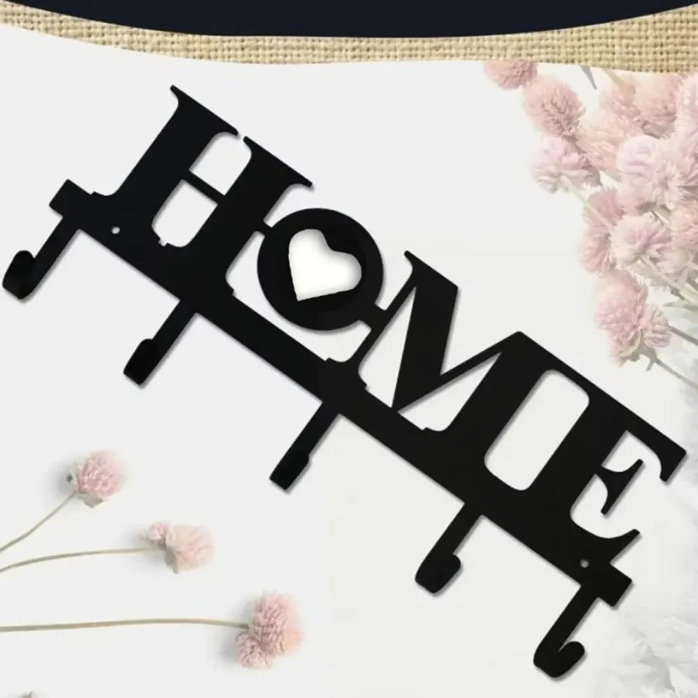 Vintage Schwarzer Metall Schlüsselhalter – Rustikaler Wandhaken Organizer | Dekorative Wandgarderobe für Schlüssel, Jacken & Handtücher