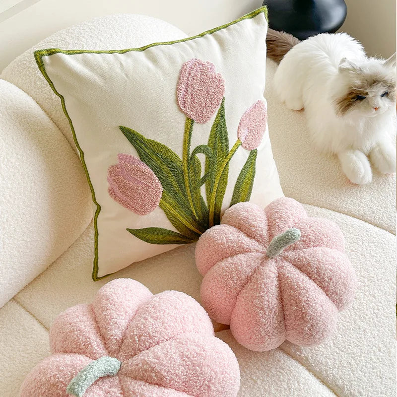 Tulpen-Kissen | Niedliches Rosa Kürbis-Kissen | Sofa-, Bett- & Dekokissen Kaufschwan®