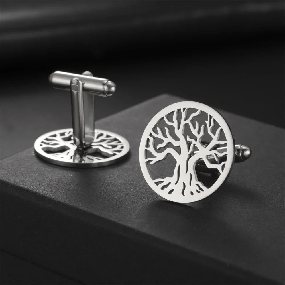Baum des Lebens Manschettenknöpfe für Herren – Runde Edelstahl Manschetten | Elegantes Accessoire für Hochzeit, Business & Anlassmode