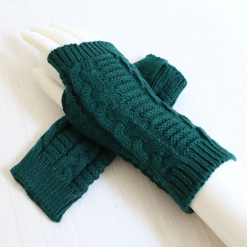 Damen Stylische Handwärmer – Fingerlose Strickhandschuhe | Winter Armwärmer mit Zopfmuster aus Kunstwolle Kaufschwan® Grün 2