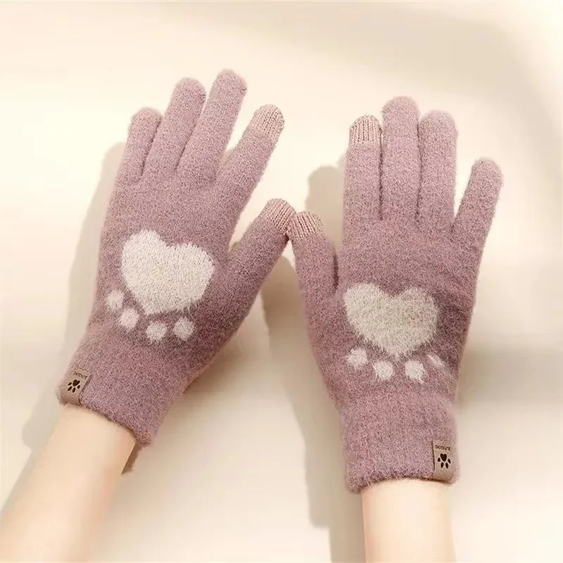 Damen Winter Pfoten Handschuhe – Flauschige Warme Strickhandschuhe | Touchscreen Vollfinger Fäustlinge für Kaltes Wetter Kaufschwan® Rosa