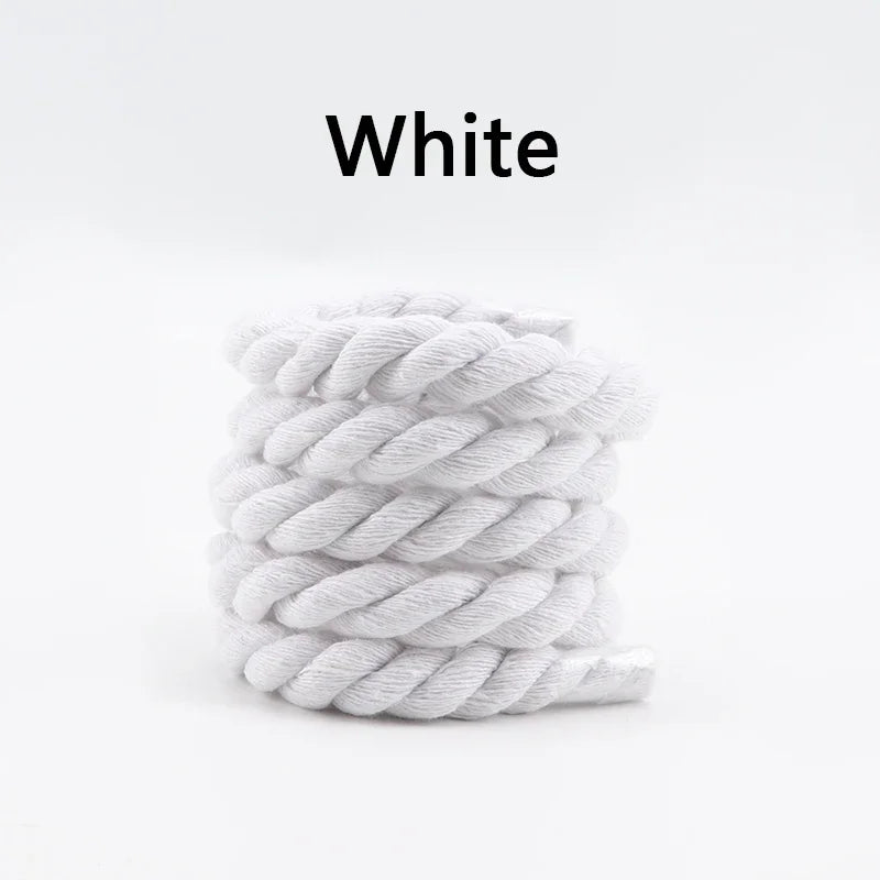 Runde Dicke Schnürsenkel – 1cm Baumwoll-Leinen Geflecht | Bunte Robuste Laces für Sneaker, Laufschuhe & Stiefel Kaufschwan® Weiß 100cm