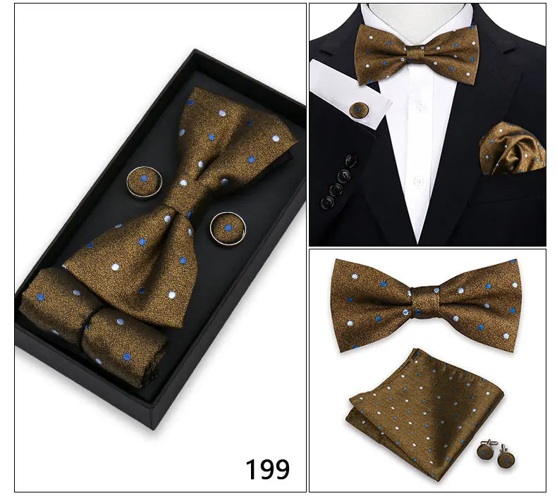 Herren Fliegen-Set – 3-teiliges Geschenkset mit Fliege, Einstecktuch & Manschettenknöpfen | Elegantes Rotes Accessoire für Business & Hochzeit