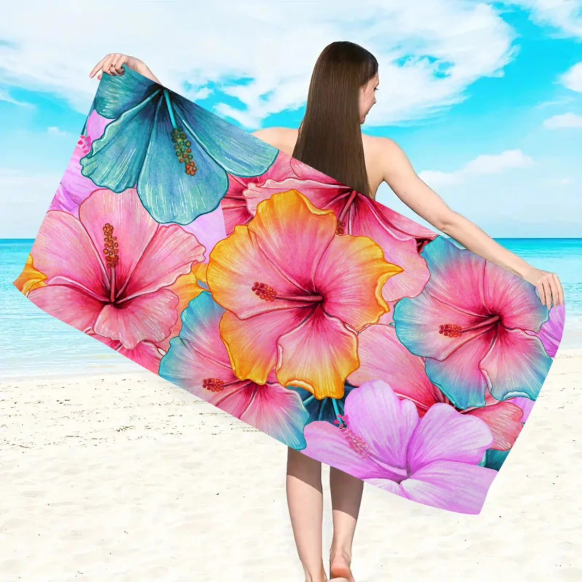 Tropisches Blumen Strandtuch – Schnell Trocknendes & Saugfähiges Mikrofaser Handtuch | Leichtes Reisehandtuch für Sport, Yoga, Schwimmen & Camping