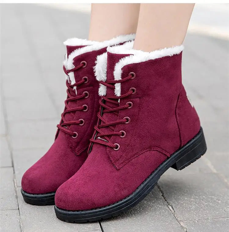 Damen Schneestiefel – Flache Plateau Winter Schuhe | Warme Kunstfell Gefütterte Plüsch Stiefel für Damen | Bequeme Winter Schuhe