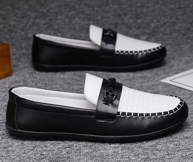 Herren Leder-Loafer – Klassische Runde Mokassins | Flache Slip-On Freizeitschuhe aus Weichem PU-Leder für Büro & Alltag