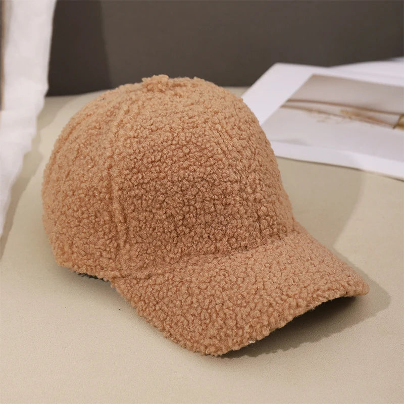 Herbst Winter Baseballkappe | Damen Kappe aus Kunstlammwolle | Warme Plüsch Baseballkappe