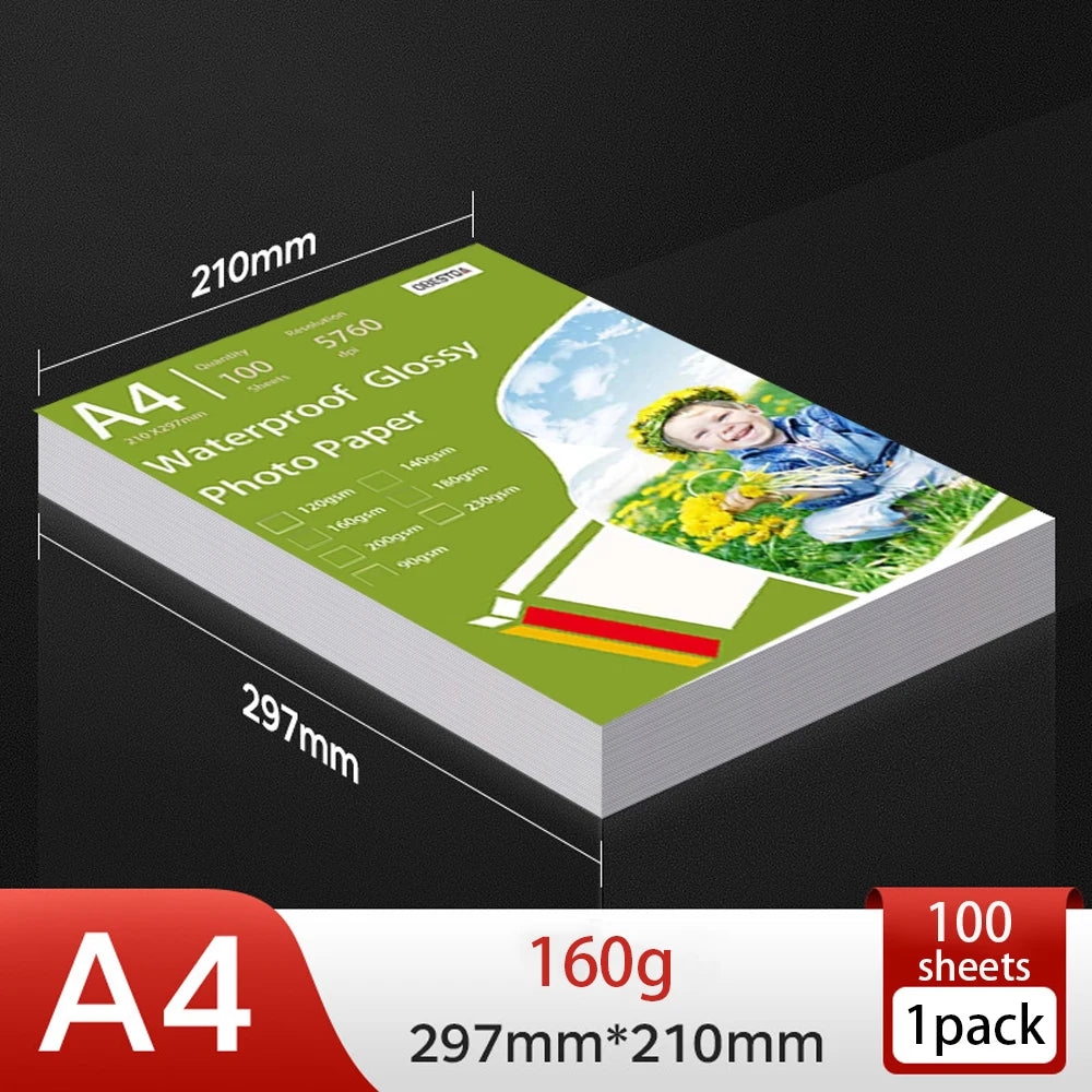 A4 Glänzendes Fotopapier – 100 Blatt Hochglanz Schnell Trocknend | 160g / 120g für Canon, Epson, HP Inkjet-Drucker Kaufschwan® A4 160g 100 Blatt