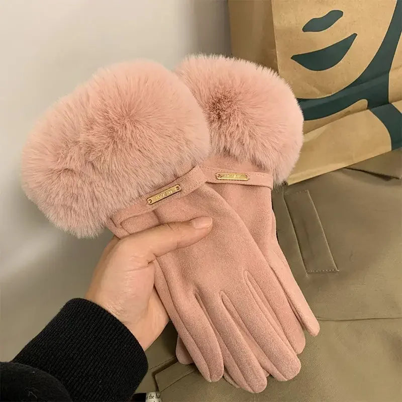 Damen Winterhandschuhe aus Wildleder – Elegante Touchscreen Handschuhe mit Samtfutter | Warme Verdickte Handschuhe für Autofahren & Radfahren Kaufschwan® Rosa Einheitsgröße