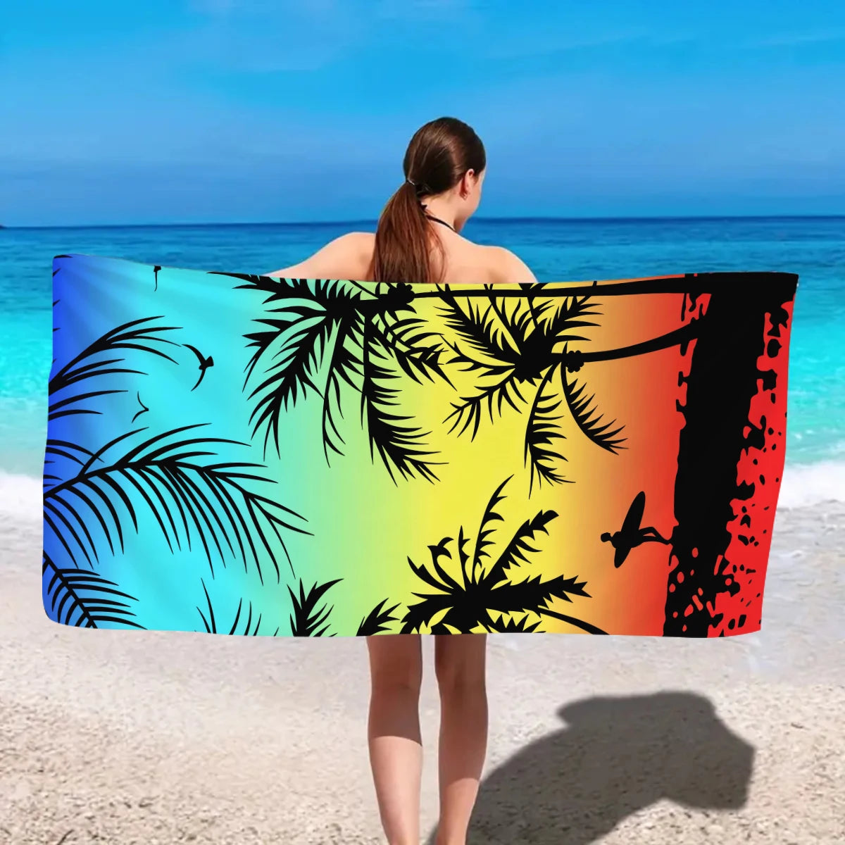 Tropisch Bedrucktes Großes Strandtuch – Schnell Trocknend & Saugfähig | Weiches Leichtes Handtuch für Schwimmen, Urlaub & Camping