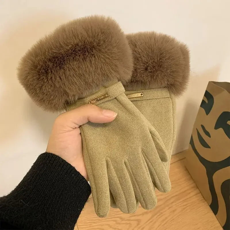 Damen Winterhandschuhe aus Wildleder – Elegante Touchscreen Handschuhe mit Samtfutter | Warme Verdickte Handschuhe für Autofahren & Radfahren Kaufschwan® Khaki Einheitsgröße