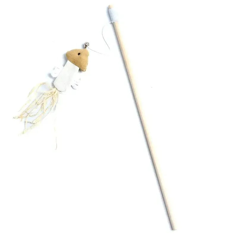 Bunter Feder-Spielstab für Katze – Interaktives Katzenspielzeug mit Holzstab für Katze & Kätzchen Kaufschwan® Fisch