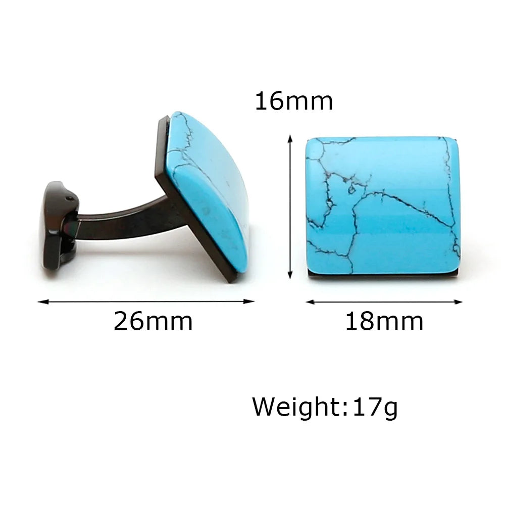 Herren Manschettenknöpfe mit Türkis Stein – Retro Quadrat Design | Edelstahl Luxus-Look für Hemd & Anzug Kaufschwan®